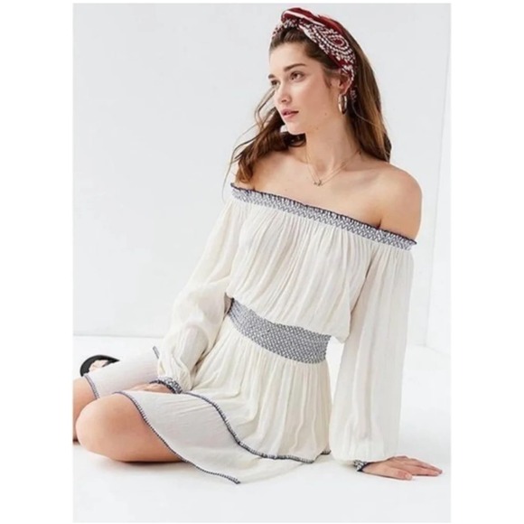 Urban Outfitters Saffron Skies Off The Shoulder Dress Gauzy Blouson Size XS - Picture 1 of 11